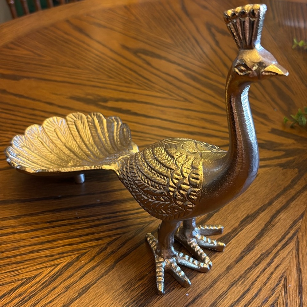 Metallic Gold Peacock Trinket Dish - Home Accents